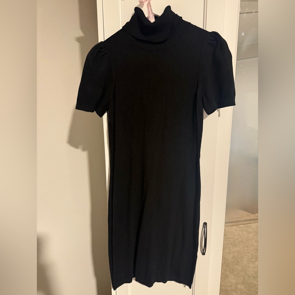 Express Black Mini Dress with Puff Sleeves - Sweater Dress
